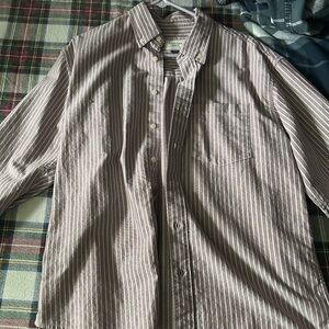 American Eagle Outfitters Light Red and White Striped Button-Down Shirt